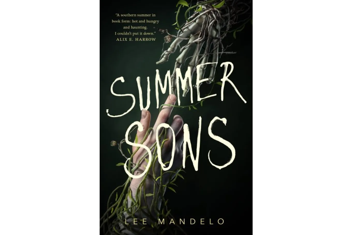 Cover image - a hand reaches up through grass as if from a body underground. A skeletal hand wrapped in dead vines reaches down to grasp it.